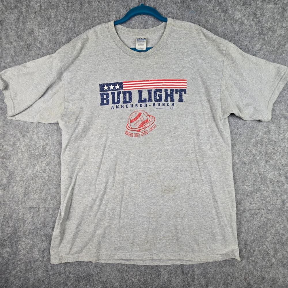 Gildan Bud Light T-Shirt Mens XL Gray Regular Fit 2003 Softball Tournament Tee